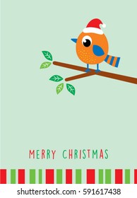 cute bird merry christmas greeting vector