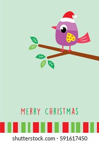 cute bird merry christmas greeting vector