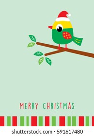 cute bird merry christmas greeting vector