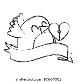 cute bird and message shape heart ribbon decoration image