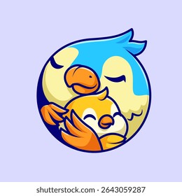 Cute Bird Mother Hug Baby Bird Logo Cartoon Vector Icon Illustration. Animal Nature Icon Concept Isolated Premium Vector. Flat Cartoon Style