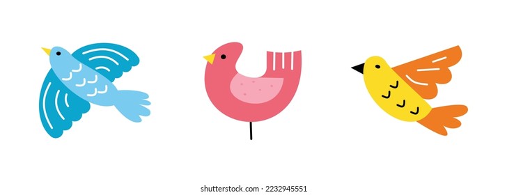 Cute bird in naive cartoon illustration for kids design element