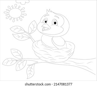 cute bird nest coloring book page