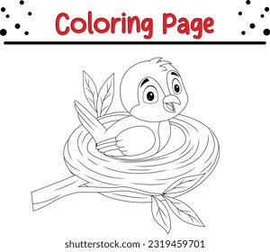 Cute bird nest coloring book page for kids. nest Illustration for children. Cartoon characters. Isolated