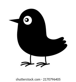 Cute Bird Nesting In Black Silhouette Isolated On White Background Vector Illustration. Wildlife Pictogram Design Element. Pet Store Icon Or Logo. Forest Clipart. Simple Flat Cartoon Style.