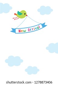 cute bird new arrival announcement card vector