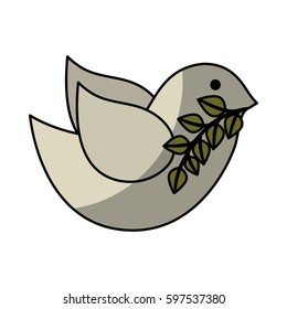 cute bird with olive branch isolated icon vector illustration design