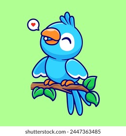 Cute Bird On Branch Cartoon Vector Icon Illustration. Animal Nature Icon Concept Isolated Premium Vector. Flat Cartoon Style