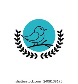 Cute bird on branch logo design idea