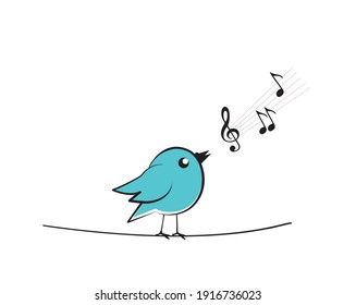Cute bird on branch on moon, vector. Colorful bird silhouette cartoon illustration isolated on white background. Childish wall decals, wall art, artwork. Nature in spring, poster design