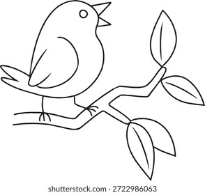 Pájaro lindo en la rama – Ilustración vectorial de arte de línea simple