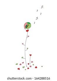 cute bird on a branch singing songs. vector illustration.