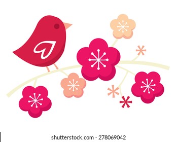 A cute bird on a sakura tree vector illustration.