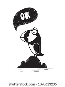 Cute bird on stone, poster for baby room, greeting card, print on the wall, pillow, decoration kids interior, baby wear and t-shirts	