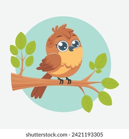 Cute bird on a tree branch illustration