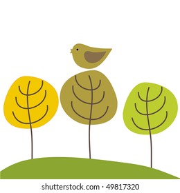 Cute bird on the  tree. Vector illustration.
