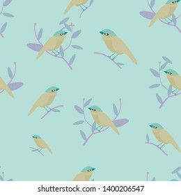 cute bird on twig seamless pattern