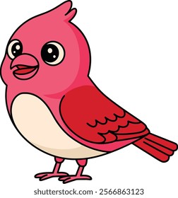 Cute bird on white background. Colored flat Bird vector illustration with lineart vector clipart