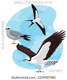 Cute Bird Osprey Kite Set Cartoon Vector