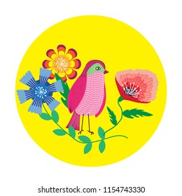cute bird over floral background. vector illustration