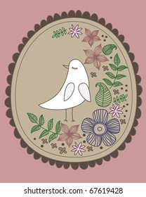 cute bird over floral background. vector illustration