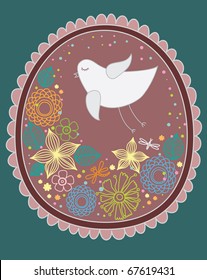 cute bird over floral background. vector illustration