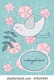 cute bird over floral background. vector illustration