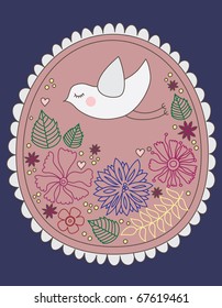 cute bird over floral background. vector illustration