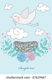 cute bird over floral background. vector illustration