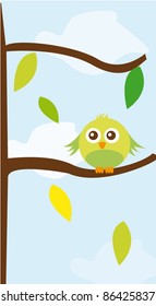 cute bird over tree with leaves over sky background. vector