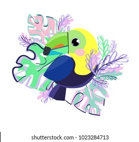 Cute Bird Parrot Illustration, Print Design for Child T-shirt, Tropical Design Illustration