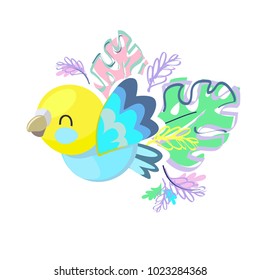 Cute Bird Parrot Illustration, Tropical Print Design for Child T-shirt