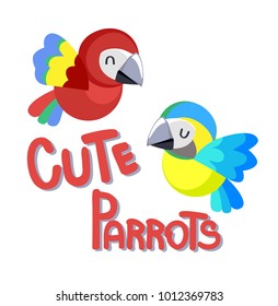 Cute Bird Parrot Vector Illustration, Print Design for Child T-shirt 