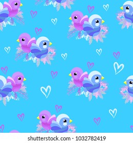 Cute Bird Pattern Seamless Vector Illustration. Textile Design Print for Newborn 
