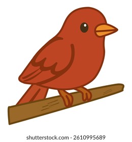 The cute bird perched on branches in cartoon design