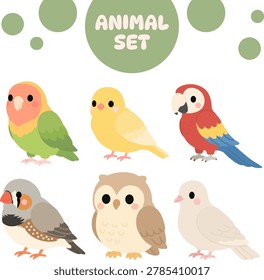 Cute Bird Pet Set Flat Design Collection