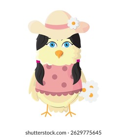 Oiseau mignon avec robe rose. Illustration vectorielle