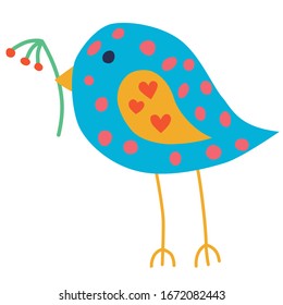 Cute bird. Polka-dotted bird. Vector illustration for wedding design, greeting card.