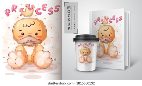 Cute bird - poster and merchandising. Vector eps 10