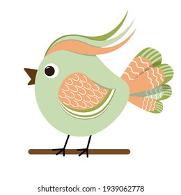 Cute bird with print on wings and tail, illustration, easter