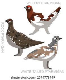 Cute Bird Ptarmigan Set Cartoon Vector