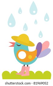Cute bird in the rain