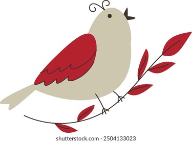 Cute bird with red wings sits on a branch. 