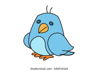 Cute Bird Sad. Vector Illustration. Isolated on white background.