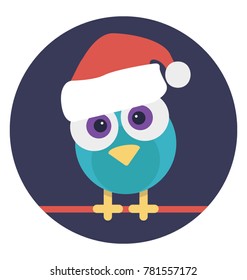 A cute bird with santa hat flat design icon