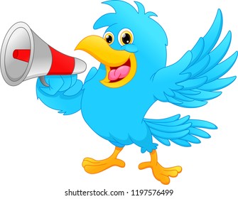 cute bird screaming into a megaphone