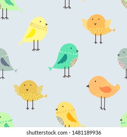 Cute bird seamless pattern background. Vector illustration for fabric and gift wrap paper design.
