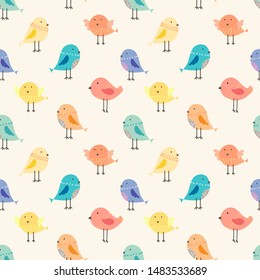 Cute bird seamless pattern background. Vector illustration for fabric and gift wrap paper design.