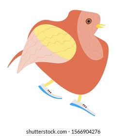 Cute bird with shoes. Cartoon character.