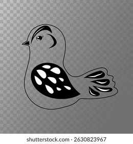 Cute bird silhouette. Black white pattern. Spotted wing detail. Vector animal illustration.
